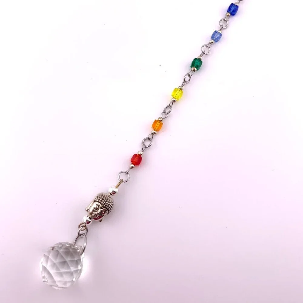 BUDDHA Head Chakra Colors Glass Beads Car Charm Suncatcher CC121
